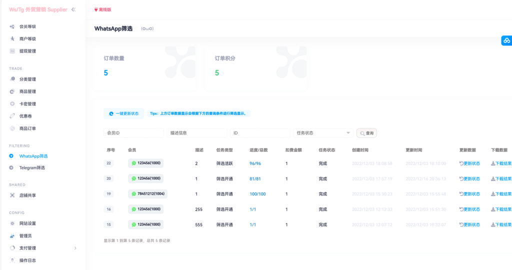 图片[4]-[源代码共享网]国外社交平台账号销售系统源码,telegram飞机号出售,WhatsApp筛选Ws,Tg外贸营销Supplier推特号,FB号,谷歌开户,小火箭