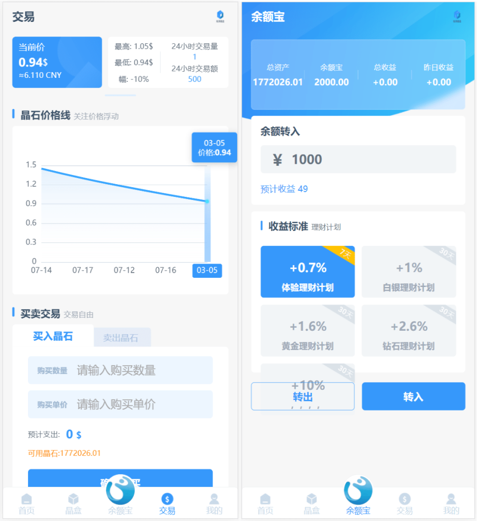 图片[3]-[源代码共享网]全新ui矿机系统/区块链云算力矿机/余额宝理财/虚拟币交易市场